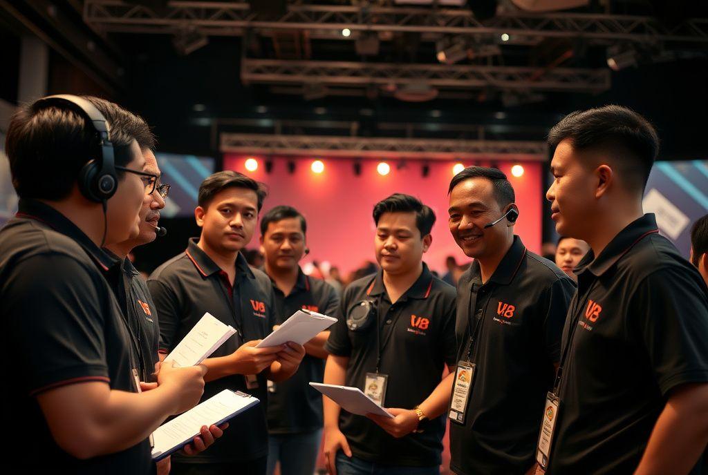 Dronepoint Events production team during a backstage briefing