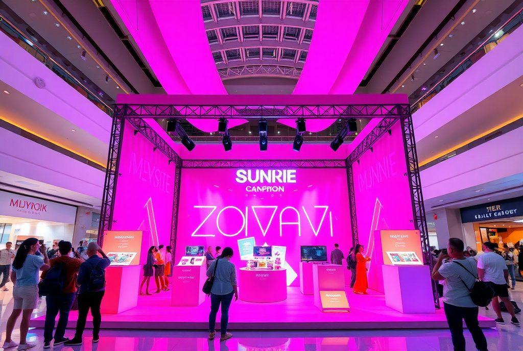 Immersive neon brand activation pavilion in a Malaysian mall